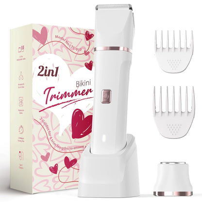 Bikini Trimmer for Women - Painless Electric Razors for Silk Skin,Cordless Body Shaver for Trip,Replaceable Lady Facial Razor, IPX7 Waterproof&Easy Cleaning, Ceramic Blade, USB Charge Dock Pink