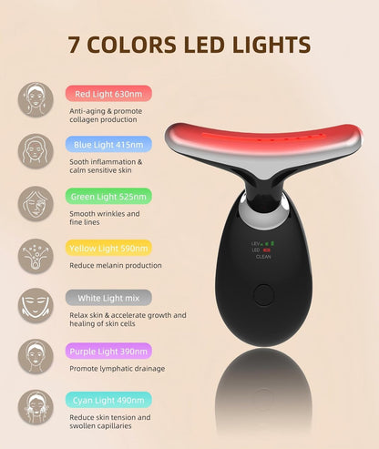Red-Light-Therapy-For-Face and Neck, 7 Color Light Based Facial Massager, Portable Skin Care Tool (Black)