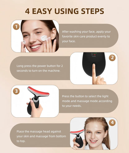 Red-Light-Therapy-For-Face and Neck, 7 Color Light Based Facial Massager, Portable Skin Care Tool (Black)