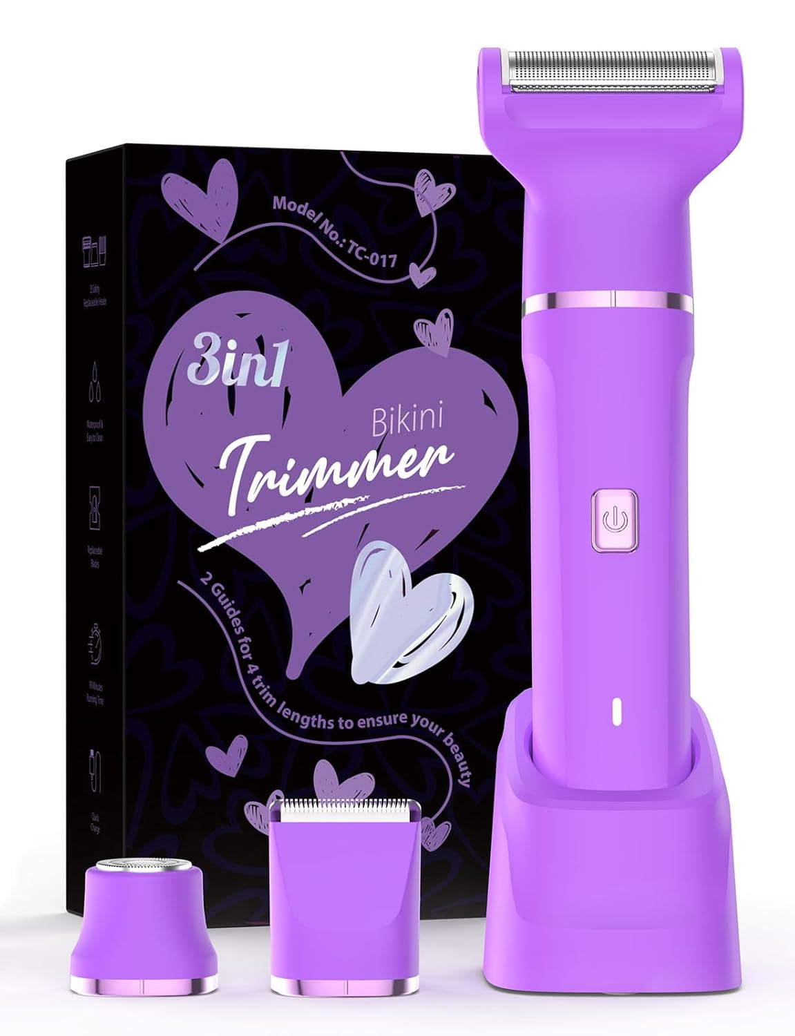 Bikini Trimmer for Women - Painless Electric Razors for Silk Skin,Cordless Body Shaver for Trip,Replaceable Lady Facial Razor, IPX7 Waterproof&Easy Cleaning, Ceramic Blade, USB Charge Dock Pink