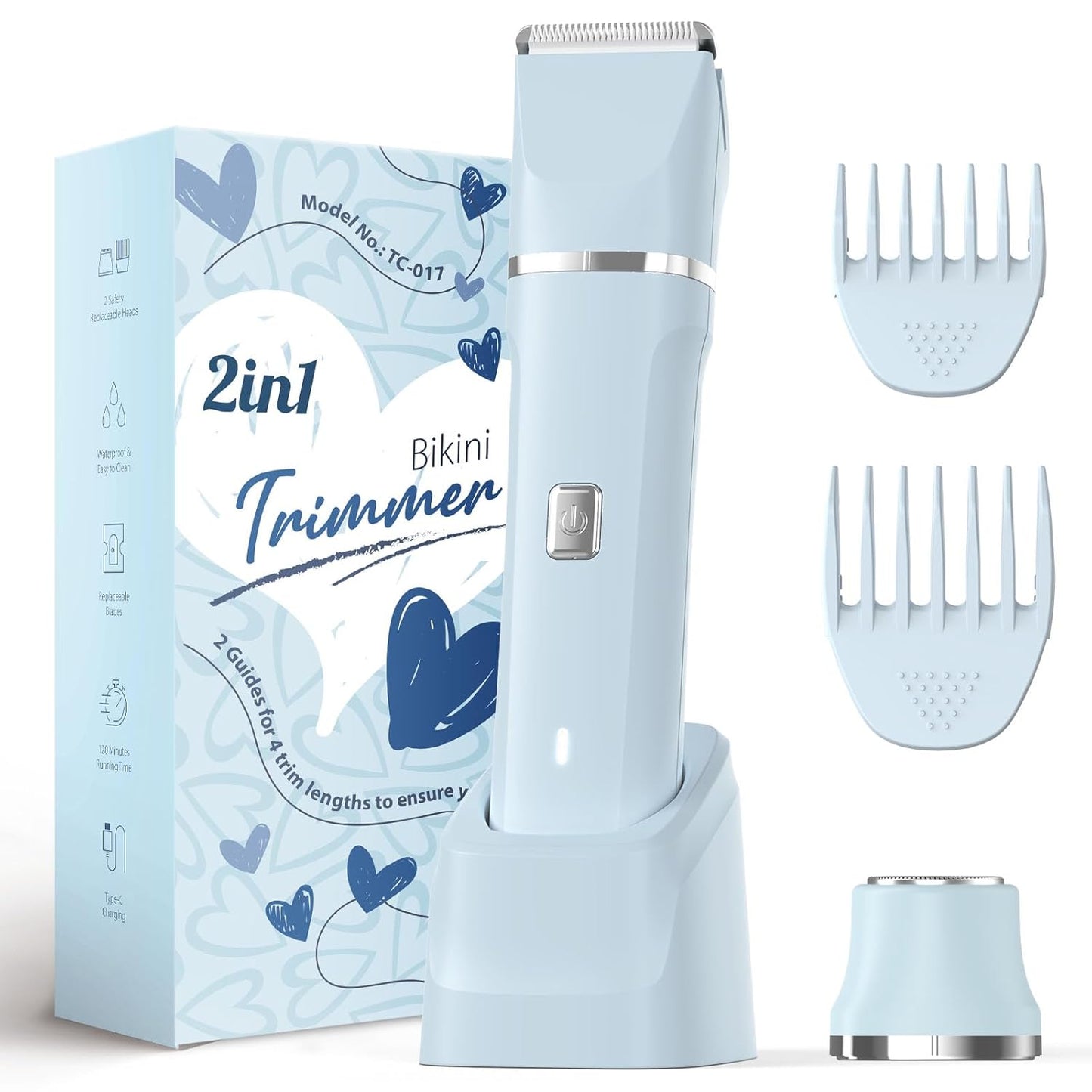 Bikini Trimmer for Women - Painless Electric Razors for Silk Skin,Cordless Body Shaver for Trip,Replaceable Lady Facial Razor, IPX7 Waterproof&Easy Cleaning, Ceramic Blade, USB Charge Dock Pink