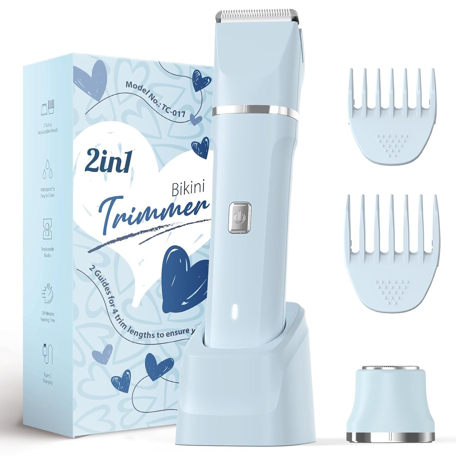 Bikini Trimmer for Women - Painless Electric Razors for Silk Skin,Cordless Body Shaver for Trip,Replaceable Lady Facial Razor, IPX7 Waterproof&Easy Cleaning, Ceramic Blade, USB Charge Dock Pink