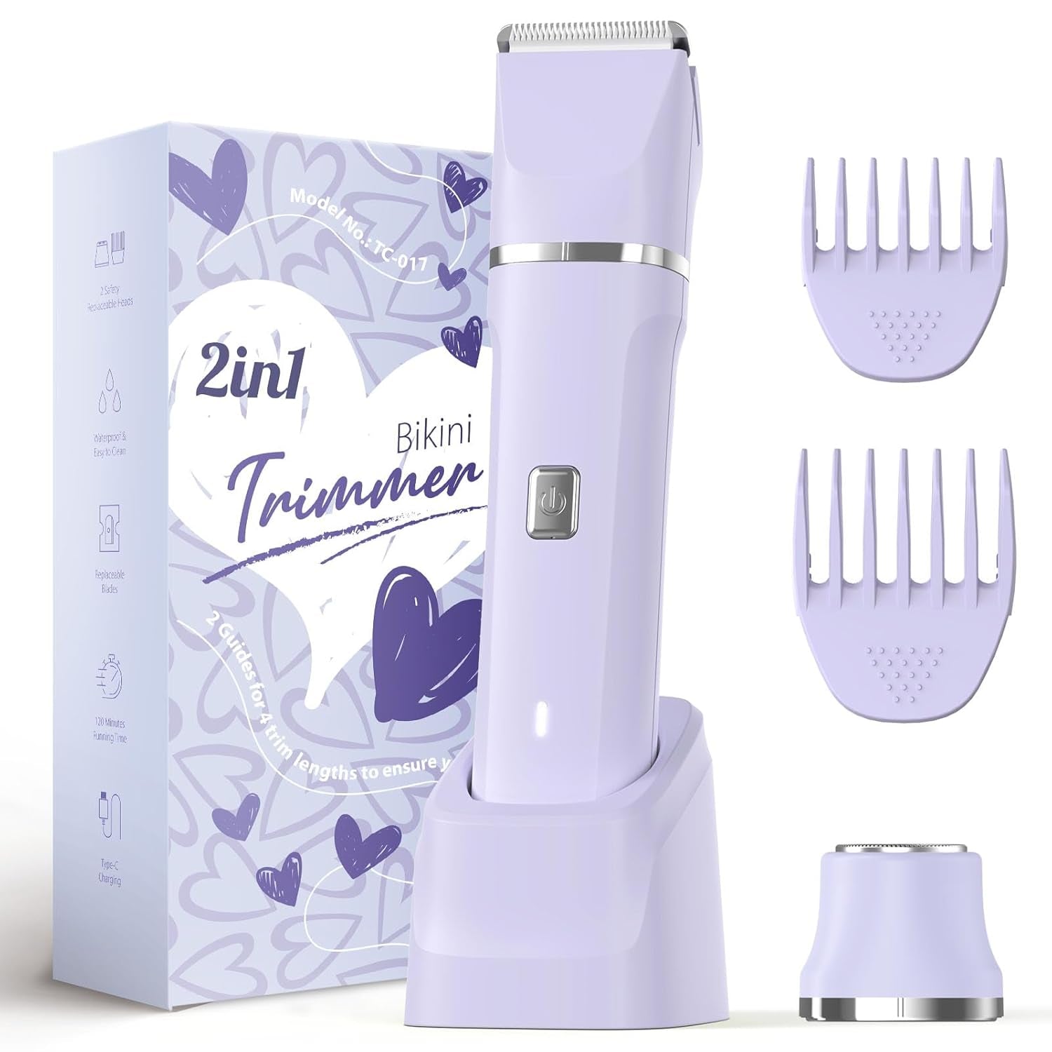 Bikini Trimmer for Women - Painless Electric Razors for Silk Skin,Cordless Body Shaver for Trip,Replaceable Lady Facial Razor, IPX7 Waterproof&Easy Cleaning, Ceramic Blade, USB Charge Dock Pink