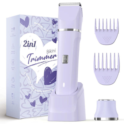 Bikini Trimmer for Women - Painless Electric Razors for Silk Skin,Cordless Body Shaver for Trip,Replaceable Lady Facial Razor, IPX7 Waterproof&Easy Cleaning, Ceramic Blade, USB Charge Dock Pink