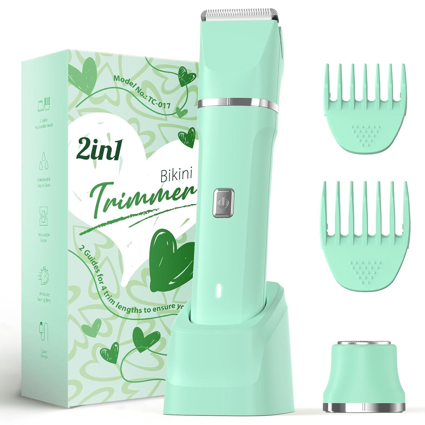 Bikini Trimmer for Women - Painless Electric Razors for Silk Skin,Cordless Body Shaver for Trip,Replaceable Lady Facial Razor, IPX7 Waterproof&Easy Cleaning, Ceramic Blade, USB Charge Dock Pink