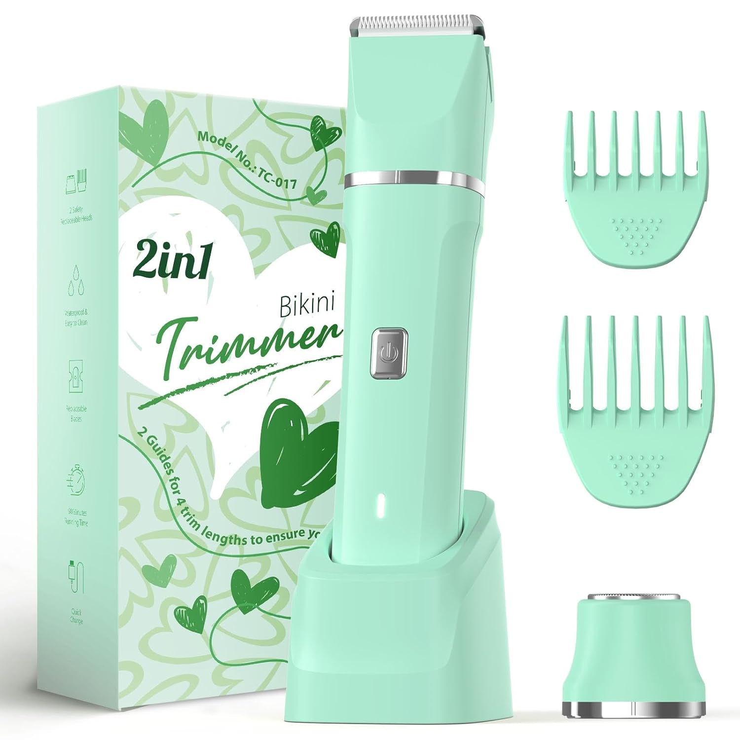Bikini Trimmer for Women - Painless Electric Razors for Silk Skin,Cordless Body Shaver for Trip,Replaceable Lady Facial Razor, IPX7 Waterproof&Easy Cleaning, Ceramic Blade, USB Charge Dock Pink