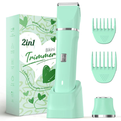 Bikini Trimmer for Women - Painless Electric Razors for Silk Skin,Cordless Body Shaver for Trip,Replaceable Lady Facial Razor, IPX7 Waterproof&Easy Cleaning, Ceramic Blade, USB Charge Dock Pink